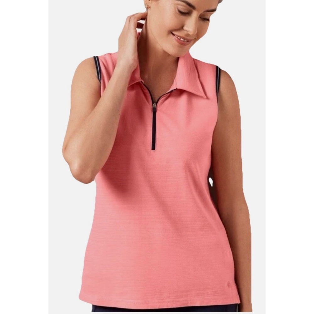 T by Talbots Coral Pink Sleeveless Quarter Zip Polo Shirt Womens XLP Excellent